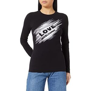 Love Moschino Dames strakke pasvorm lange mouwen met gekrast logo Discharge print T-shirt, zwart, 48