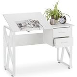 Relaxdays Bureau kantelbaar, verstelbaar werkoppervlak, laptoptafel of tekentafel, HBT 75x110x55cm, wit