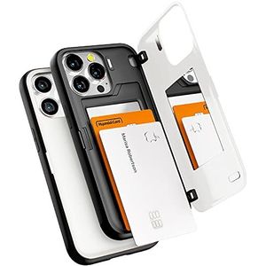 GOOSPERY Magnetische deurbumper hoes compatibel met iPhone 13 Pro, dubbellaagse beschermende kaarthouder portemonnee beschermhoes met verborgen spiegel (wit)