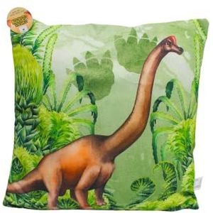 Dekohelden24 Decoratieve kussens voor kinderen, sierkussen, dinokussen, groen met brachiosaurus, afneembare overtrek, afmetingen: ca. 40 x 40, polyester, 40 cm