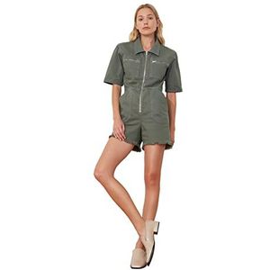 Trendyol Effen denim jumpsuit voor dames, Kaki, S