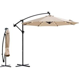 Sekey® Zweefparasol, 300 cm, met zwengel, tuinparasol, zwengel, UV50+, zonwering, robuust en stabiel, voor de tuin, taupe+led, 300 cm