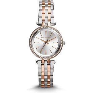 Michael Kors Petite Darci analoog quartz horloge met zilver en roségoudkleurige roestvrijstalen band voor dames MK3298