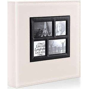Ywlake Insteekalbum 10 x 15 cm, 500 foto's, vintage stijl, leer, groot, voor bruiloft, familie, zwarte pagina's, voor het invoegen van 500 foto's, beige.