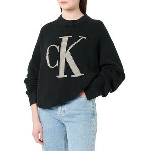 Calvin Klein Jeans Dames CK Intarsia hoge hals trui J20J224799 Pullover Sweater, zwart (Ck Black), 3XL, Zwart (Ck Zwart), 3XL grote maten