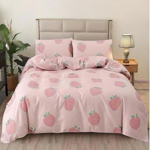 SDY 3 stuks roze perzikprint patroon dekbedovertrekset, perzikbedrukt beddengoed met volledige hoekbanden en ritssluiting, zacht en kawaii, schattig perzikprint patroon dekbedovertrek voor meisjes,