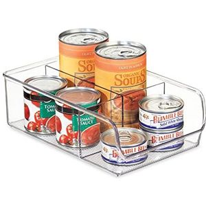 IDesign 3 vakken, middelgrote plastic container voor kast of lade, stapelbare voedselcontainer zonder deksel, transparant