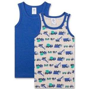 Sanetta Jongensonderhemd (dubbelpak) beige & blauw | Hoogwaardig en duurzaam katoenen onderhemd voor jongens. Inhoud: set van 2 ondergoed voor jongens, beige, 92