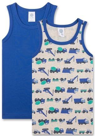 Sanetta Jongensonderhemd (dubbelpak) beige & blauw | Hoogwaardig en duurzaam katoenen onderhemd voor jongens. Inhoud: set van 2 ondergoed voor jongens, beige, 92