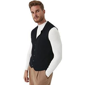 Trendyol Heren Man Slim Standaard V-hals Geweven Vest Trui, Donkerblauw, L