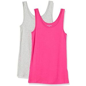 Amazon Essentials Women's Tanktop met slanke pasvorm, Pack of 2, Heidegrijs/Helderroze, S
