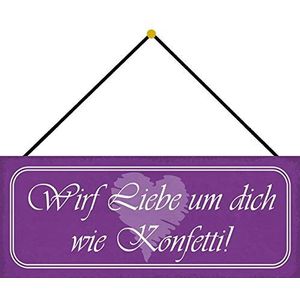 Schatzmix werf liefde om u als confetti metalen bord decoratie 27x10 cm met koord blikken bord, blik, meerkleurig