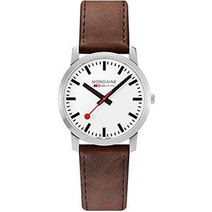 Mondaine Heren analoog kwarts horloge met lederen armband A6383035011SBG, bruin, riem