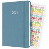 SIGEL J4401 weekkalender Jolie 2024, ca. A5, blauw, hardcover met textielband, elastiek, penlus, insteekzak, 174 pagina's, van duurzaam papier, afsprakenplanner