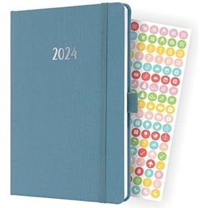 SIGEL J4401 weekkalender Jolie 2024, ca. A5, blauw, hardcover met textielband, elastiek, penlus, insteekzak, 174 pagina's, van duurzaam papier, afsprakenplanner