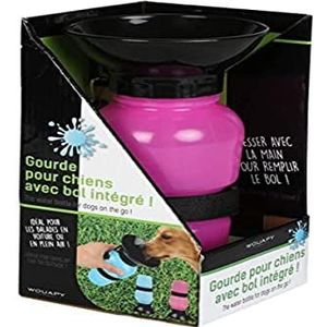 Wouapy Drinkfontein voor honden, draagbaar, 500 ml, roze, waterfles met kom voor grote honden, puppy's van kunststof, accessoires voor huisdieren.