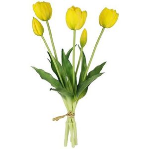 Flair Flower Real-Touch tulpenband, kunstbloemen, lentedecoratie, paasdecoratie, tulpen, tulpen, latex, kunstbloemen, tafeldecoratie, steelbloem, zijden bloem, geel