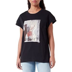 Mexx Dames Oversized T-shirt met korte mouwen T-shirt met kunstwerk, zwart, XS