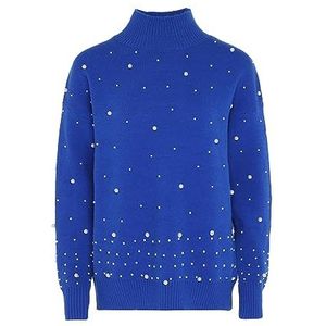 faina Dames pullover met paillettenversiering, elegante pullover acryl koningsblauw maat M/L, koningsblauw, M