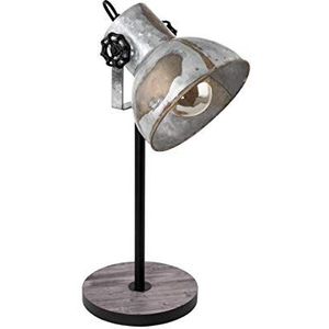 EGLO Tafellamp Barnstaple, 1 vlam vintage tafellamp in industrieel design, retro bedlampje van staal in zink used-look, hout, kleur: bruin-patina, zwart, fitting: E27, incl. schakelaar