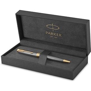 Parker Sonnet-balpen | Gegraveerd zilver met goudkleurige rand | Medium penpunt met zwarte inkt | Cadeauverpakking