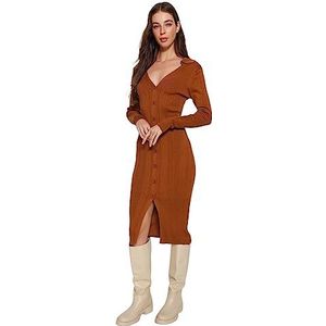 TRENDYOL Rechte midi lange mouwen casual slanke jurk jurk jurk, brick, L