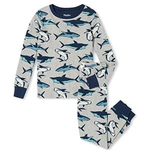 Hatley Organic Cotton lange mouwen bedrukte pyjama set pyjama kinderen en jongeren, Swimming Sharks, 24 Maanden