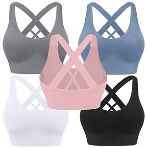 Evercute Sports Bra for Women Padded Medium Support Criss Cross Strappy Bras Seamless High Impact Yoga Exercise Athletic Bras