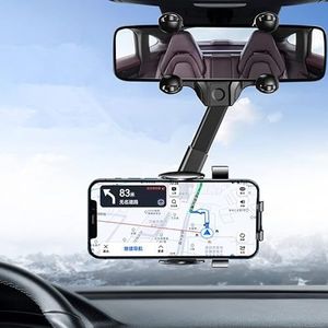 Derhom Autotelefoonhouder Achteruitkijkspiegel Telefoonhouder [Intrekbare en 360 Graden Roterende Standaard][Vier Hoeken Vast Anti-schudontwerp][Compatibel met Alle Smartphones]