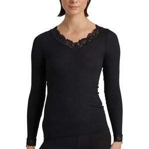 CALIDA - Silky Wool Joy - Shirt met Lange Mouwen - Zwart - Ademend - V-hals - Merino-wol-aandeel