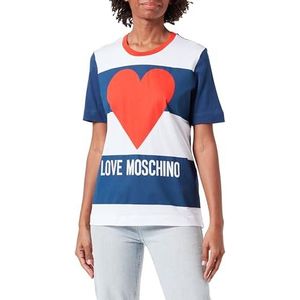 Love Moschino Dames Regular fit Short-Sleeved T-shirt, Wit Blauw RED, 42, Wit-blauw-rood, 42