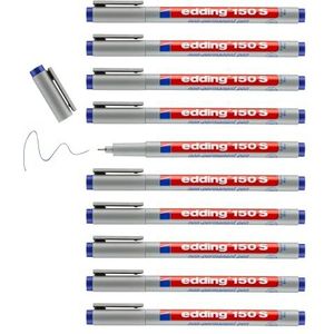 edding 150 S non-permanentee pen - blauw - 10 pennen - ronde punt 0,3 mm - schrijfstift voor glas, kunststof, folie en gladde oppervlakken - sneldrogend, met water corrigeerbaar