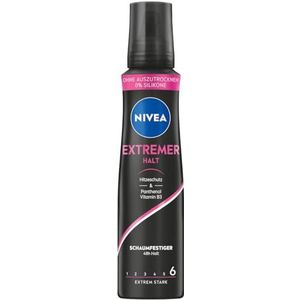 NIVEA Schuimvaste extreme grip (150 ml), verzorgend haarschuim met hittebescherming, panthenol en vitamine B3, haarversteviger voor 48 uur extreem sterke grip (houdniveau 6)