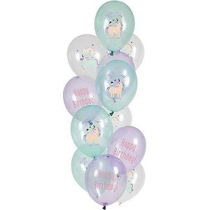 Folat 25153 Ballonnen set latex unicorns & rainbows 33 cm - 12 stuks, voor verjaardag kinderen en feestdecoratie, meerkleurig