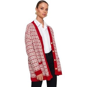 Trendyol Dames gestructureerde lange mouwen plus size gebreide jas, rood, L Grote maten