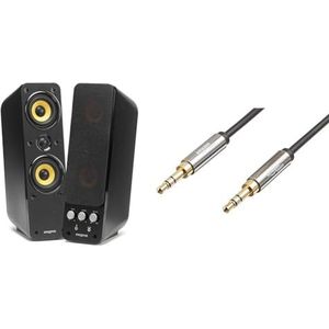 CREATIVE GigaWorks T40 Series II - 2.0 luidsprekersysteem (Line-IN/16W RMS) zwart & Amazon Basics Auxiliary kabel, stereo-audiokabel, 3,5 mm jack naar 3,5 mm jackstekker, 2,4 m, zwart