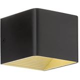Fischer & Honsel Led-wandlamp Dan, kubusvormige wandverlichting voor woon- en slaapkamer, metaal, zwart en goudkleurig, 10 x 8 cm