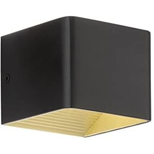 Fischer & Honsel Led-wandlamp Dan, kubusvormige wandverlichting voor woon- en slaapkamer, metaal, zwart en goudkleurig, 10 x 8 cm