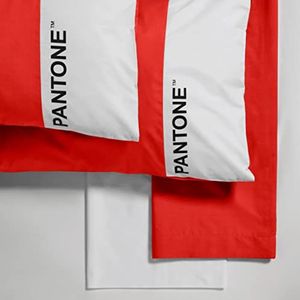 Pantone™ beddengoed voor eenpersoonsbed, bedlaken 150 x 280 cm, kussensloop 50 x 80 cm, hoeslaken 90 x 200 cm, 100% katoen percal 200, draaddichtheid 50 cm, roze. Ja / wit