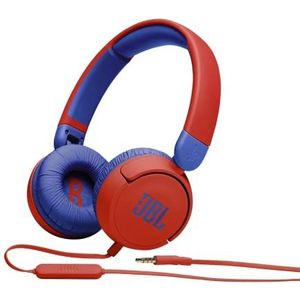 JBL Jr310 On-ear kinderkoptelefoon in rood-blauw - bekabelde koptelefoon met headset en afstandsbediening - ideaal voor school en vrije tijd