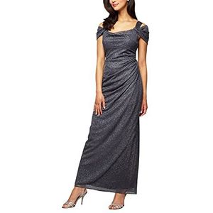 Alex Evenings Women's Long Cold Shoulder Dress (Petite and Regular Sizes), Smoke Glitter, 18
