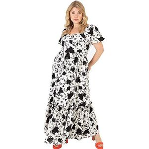 Lovedrobe Maxi-jurk voor dames, grote maten, gebogen, korte mouwen, strikceintuur voor zomer, feest, kantoor, bloemenpatroon, Mono, 50