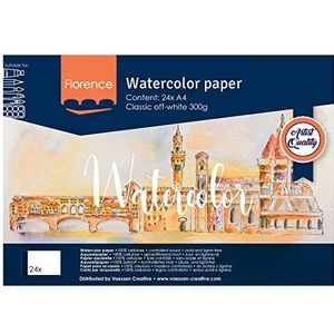 Florence Vaessen Creative Aquarel Paper Pad A4, gebroken wit, 300 g/m², gestructureerd oppervlak, kunstenaarskwaliteit, schetsboek met 24 vellen voor schilderen, handbelettering en kunstprojecten