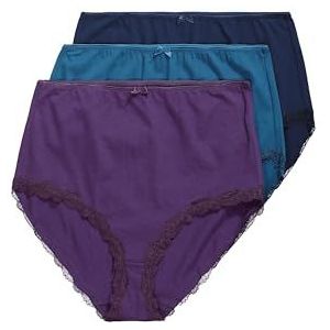 Ulla Popken Dames grote maten grote maten plus size maxislips, verpakking van 3 stuks, kanten randen, hoge taille, nachtblauw, 46-48