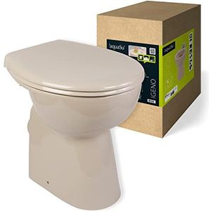 'aquaSu® 57226 2 staande toiletset +7 cm, spoelrandloos, verhoogd comfort toilet, inclusief wc-bril met softclosemechanisme, diepspoeler, horizontale afvoer beige, spoelrandloos toilet van keramiek