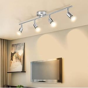 Bojim Plafondlamp, 4 plafondlampen, draaibaar, led, draaibaar, nikkel, mat, voor keuken, slaapkamer, hal, 4 x ledlampen GU10 incl (6 W, 550 lm, 2700 K, warm wit, niet dimbaar)