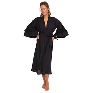 Trendyol Vrouwen Regelmatige Double-breasted Double-breasted Geweven Kimono & Caftan, Zwart, XL