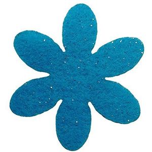 Petra's Knutsel-News 100 x bloem 35 mm, glittervilt, eenzijdig glitter, fliz, turquoise, 18 x 12 x 5 cm