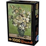 D-Toys Puzzle 5947502875871/VG 12 Puzzel 1000 stuks Van Gogh Vincent Roze Roses in een vaas, veelkleurig