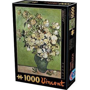 D-Toys Puzzle 5947502875871/VG 12 Puzzel 1000 stuks Van Gogh Vincent Roze Roses in een vaas, veelkleurig